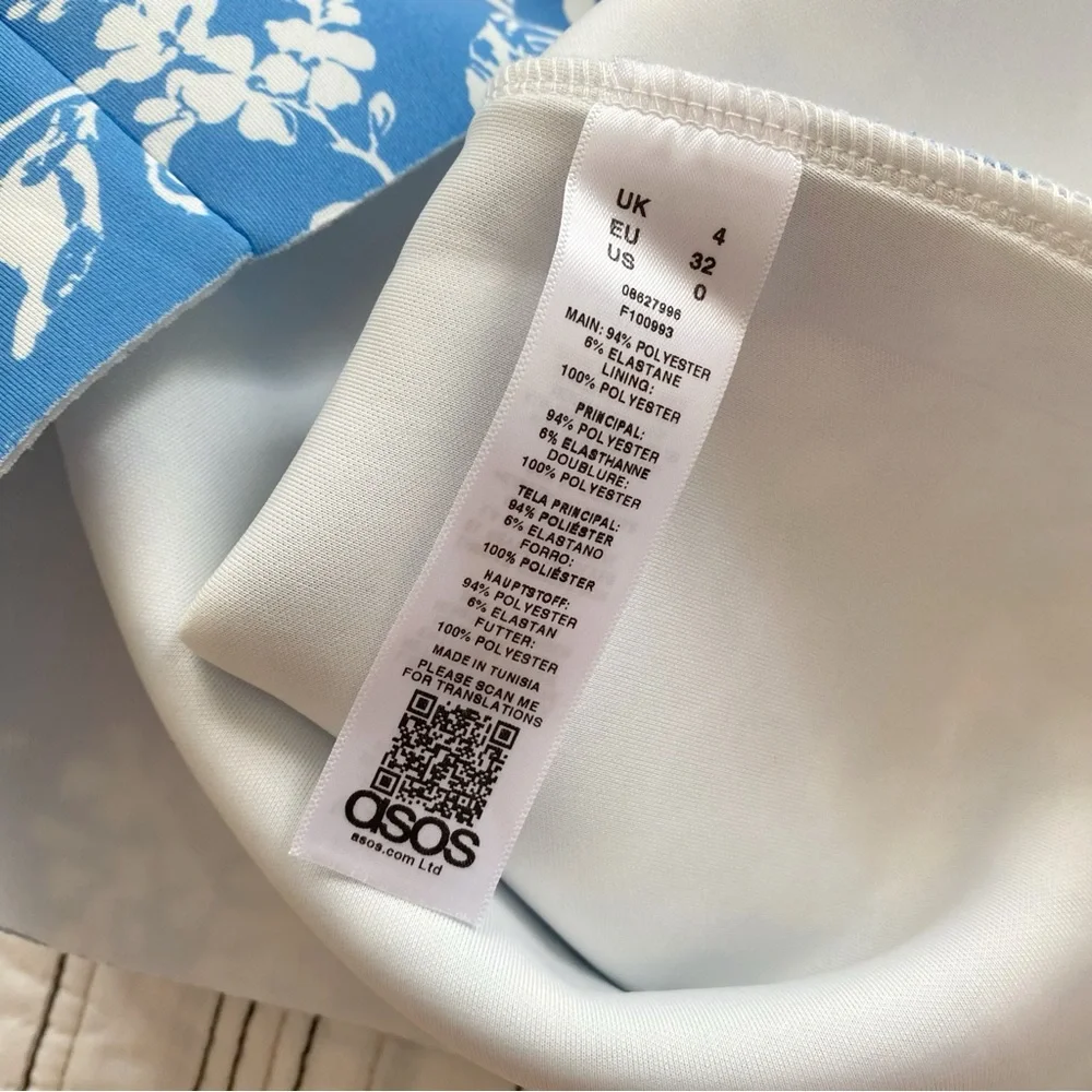 NWT ASOS Design Blue & White Floral Halter Midi Skater Fit & Flare Dress size 0 - Picture 7 of 10